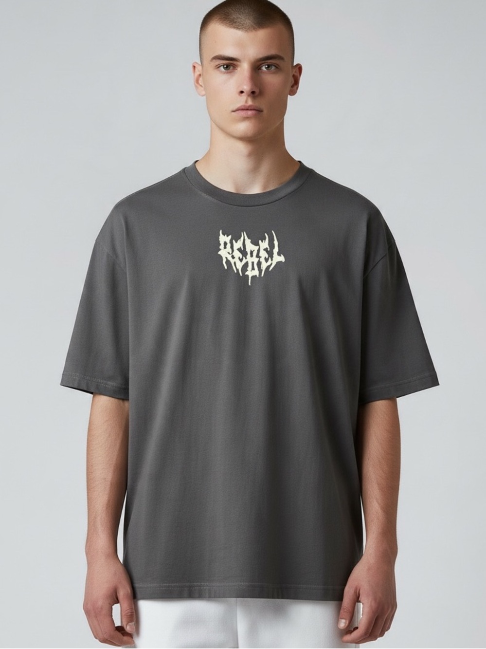 Charcoal Graphic Short-Sleeve Tee with Cream Logo